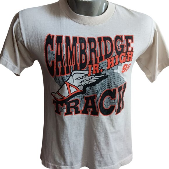 Small Vintage Mens T-shirt Single Stitch 1990s Cambridge Nebraska Jr. High Track - Picture 1 of 5